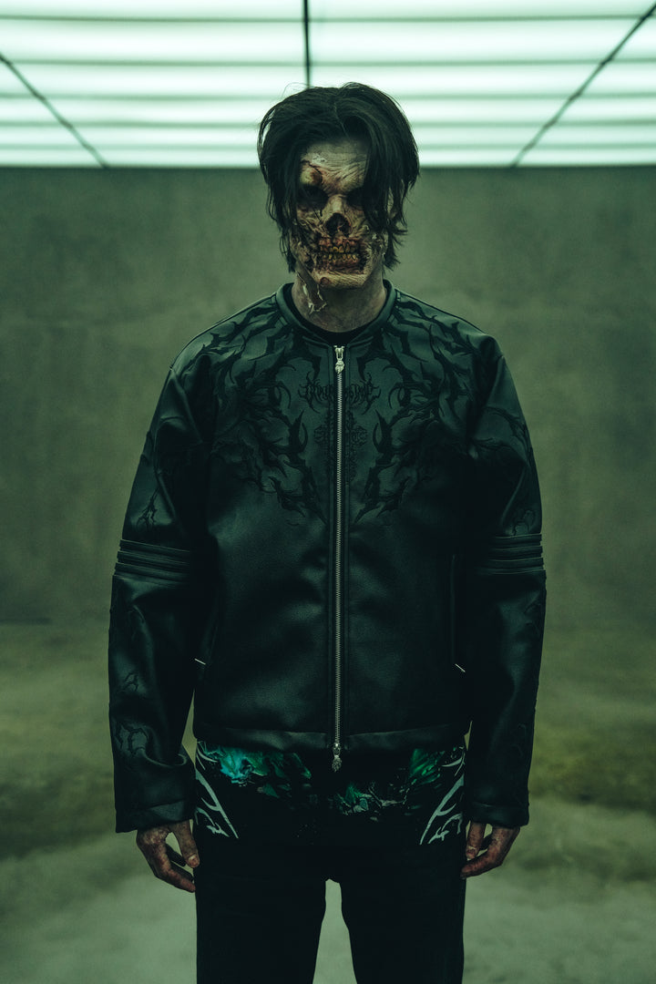 Blackthorn Hell Patch Biker Jacket in Black