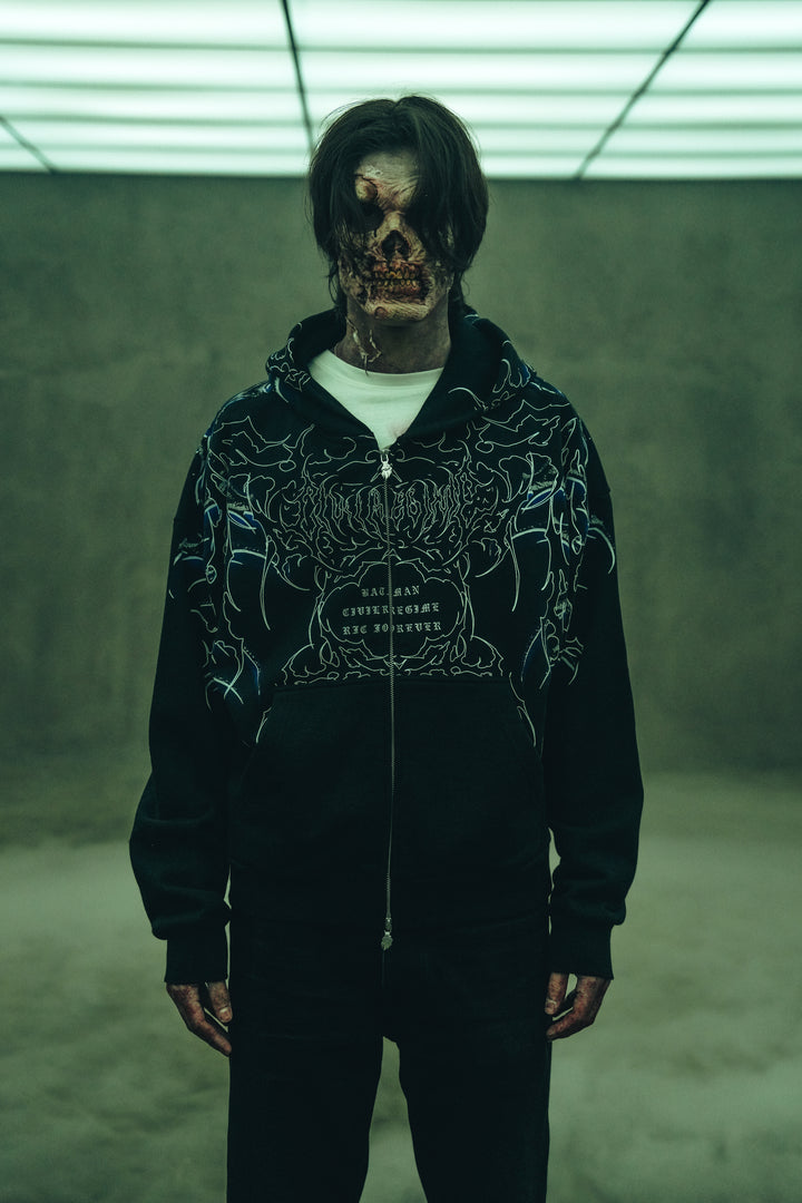 Throned Knight Outliers Distressed Zip Up Hoodie in Vintage Black