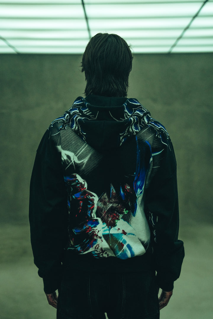 Throned Knight Outliers Distressed Zip Up Hoodie in Vintage Black