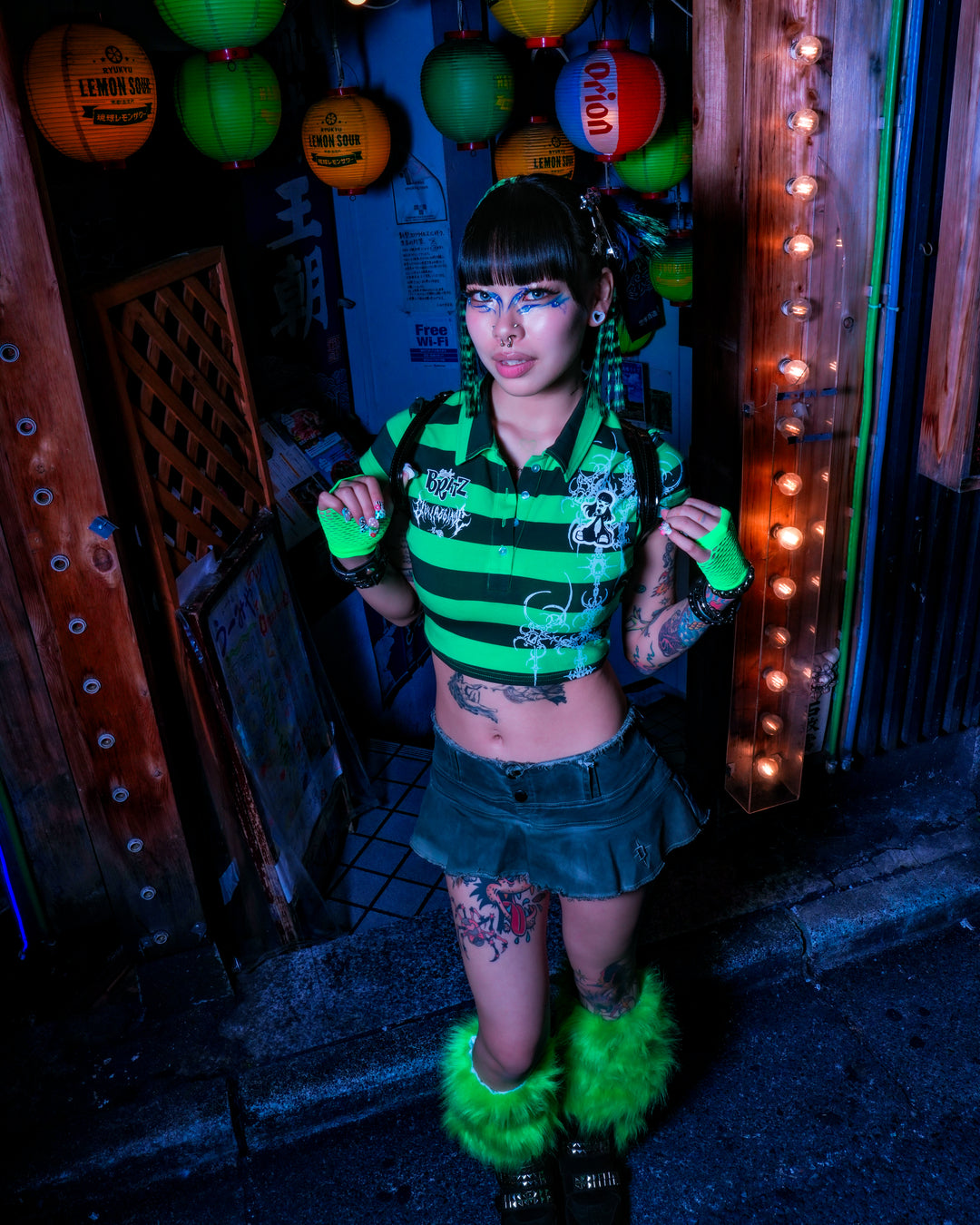 Varsity Villain Mini Cropped Polo in Green/Black