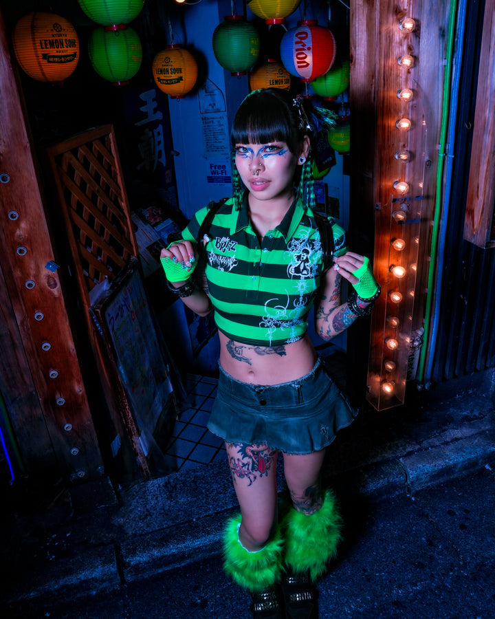 Varsity Villain Mini Cropped Polo in Green/Black