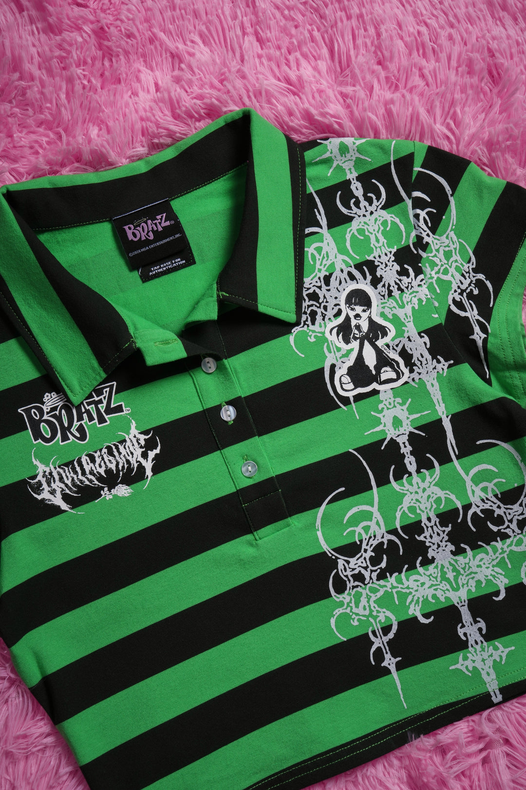 Varsity Villain Mini Cropped Polo in Green/Black