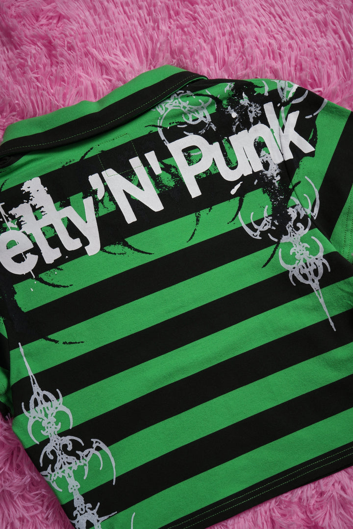 Varsity Villain Mini Cropped Polo in Green/Black