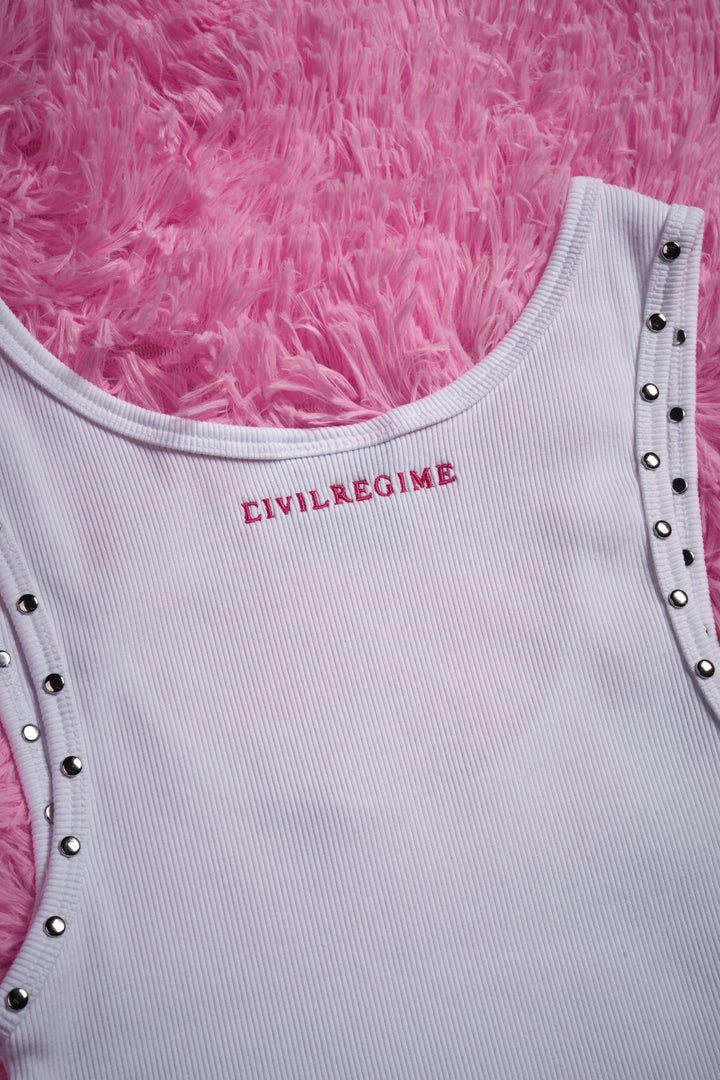 Night Realm Cropped Ribbed Tank in White