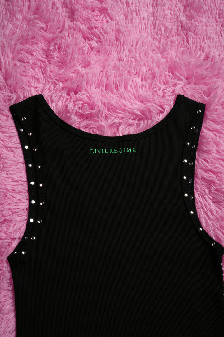 Night Realm Cropped Ribbed Tank in Black