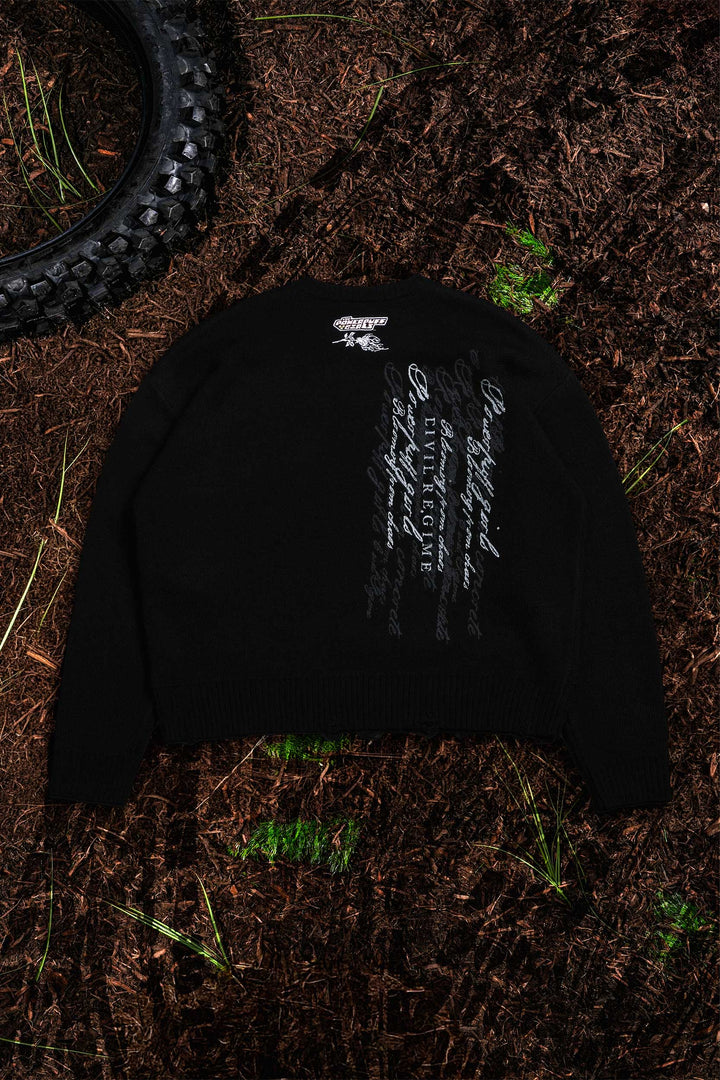 Girl's Trip Cable Distressed Knit Sweater in Black