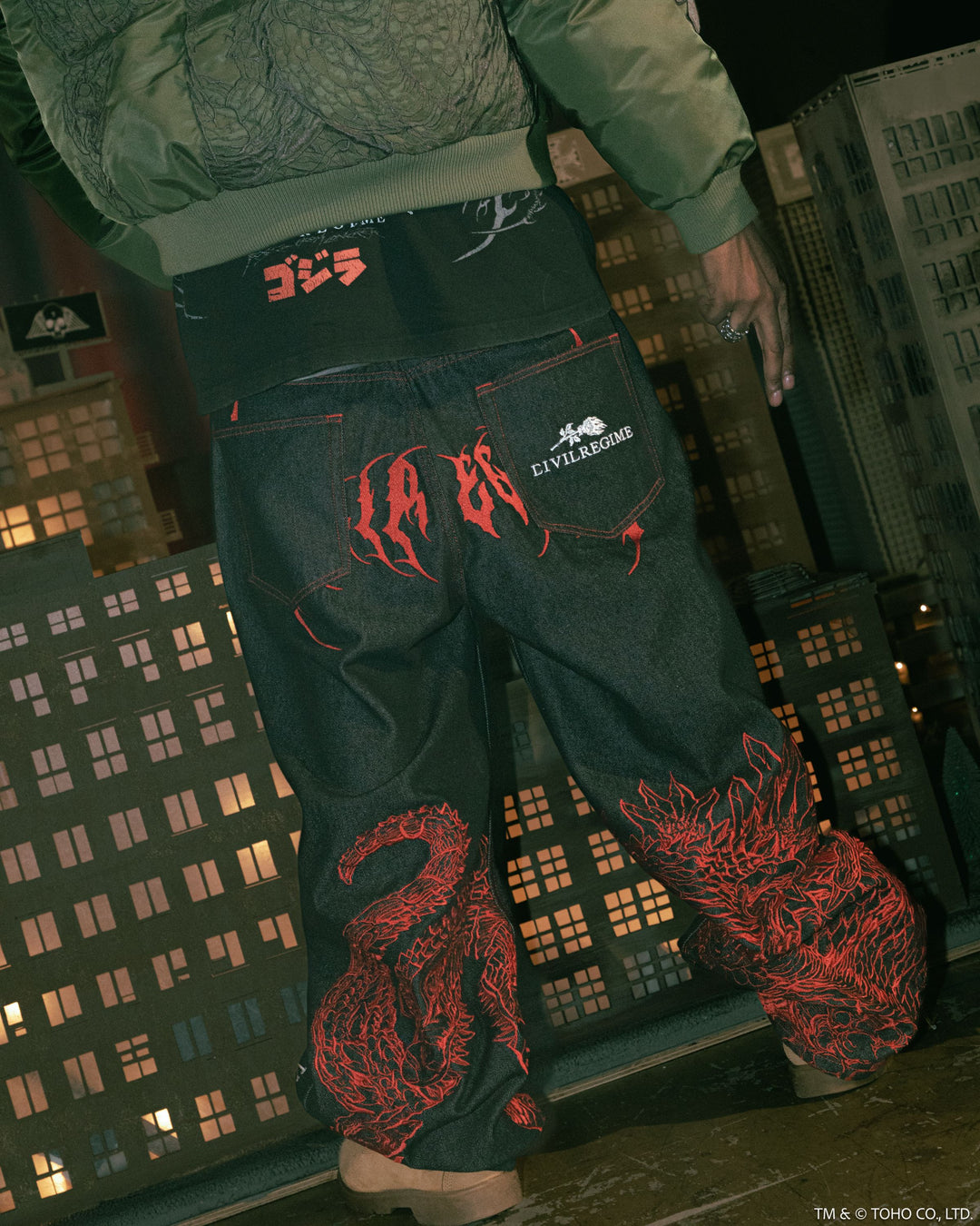 Flames And Agony Raw Denim Jeans in Black