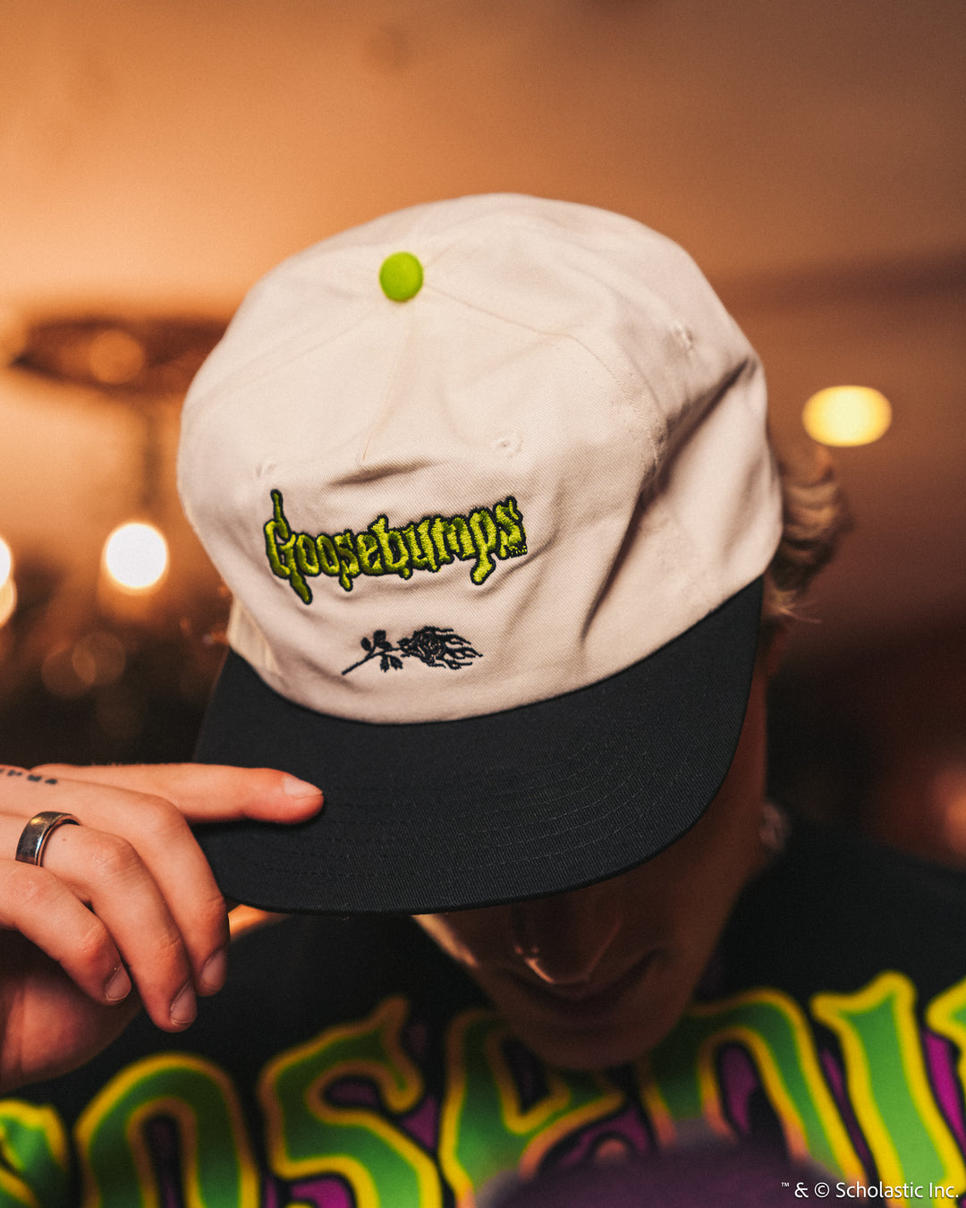 Spooky Rose Garden Vintage 5 Panel Hat in White/Black