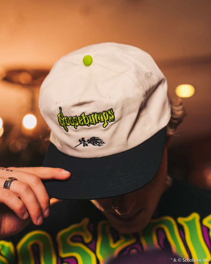 Spooky Rose Garden Vintage 5 Panel Hat in White/Black