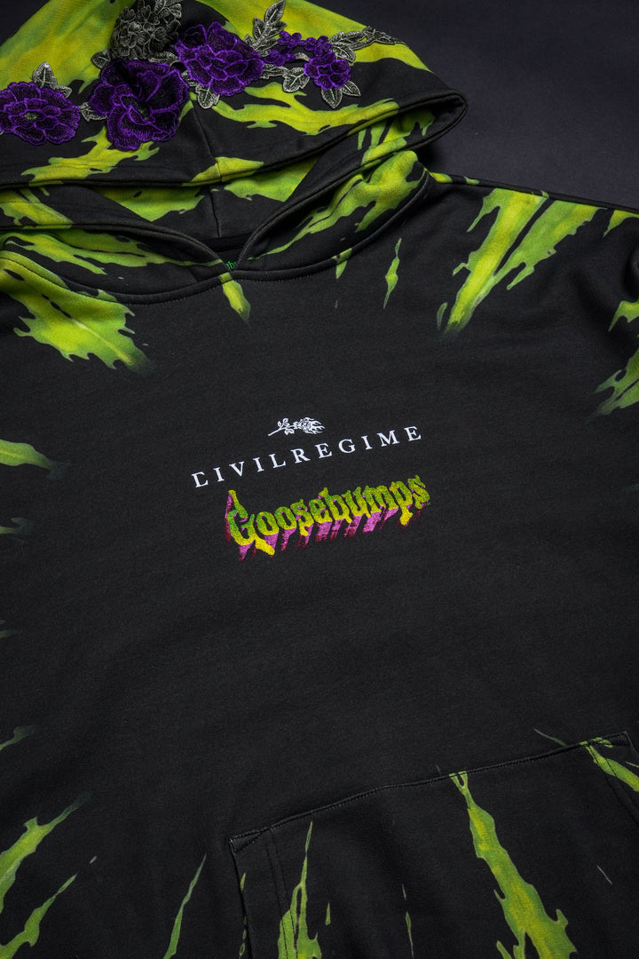 Haunted Indie Rose Hoodie in Green/Black Tie Dye