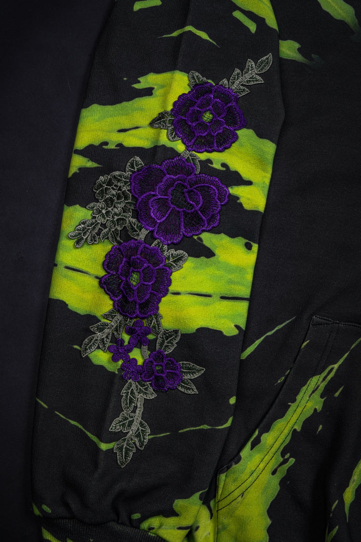 Haunted Indie Rose Hoodie in Green/Black Tie Dye