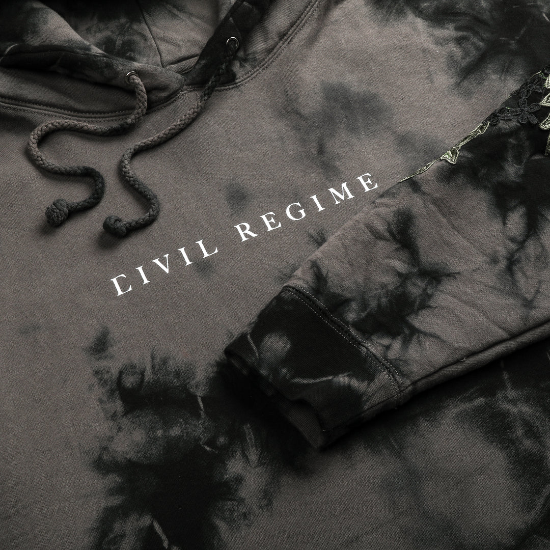 Civil Regime (Black) Roses Hoodie in Marble Noir Wash