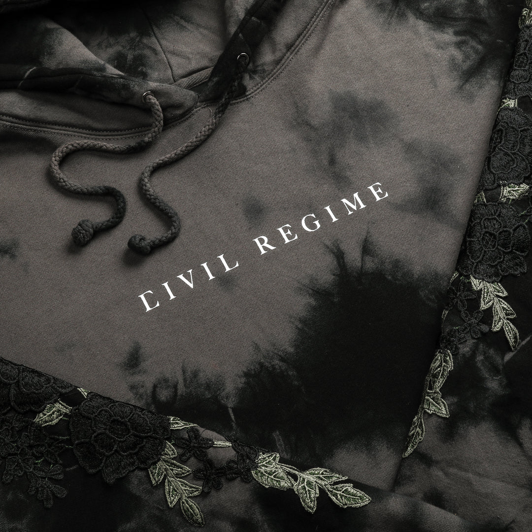Civil Regime (Black) Roses Hoodie in Marble Noir Wash