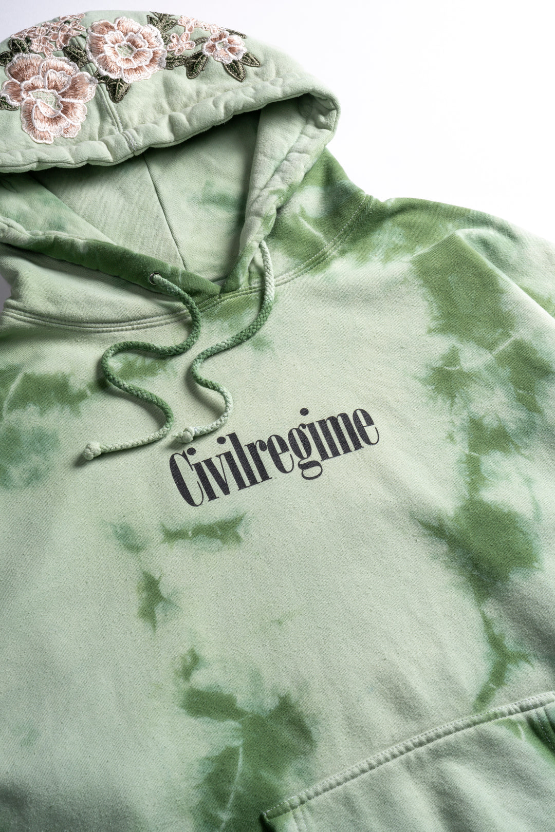 Civil Regime (White) Roses Hoodie in Earth Green Wash