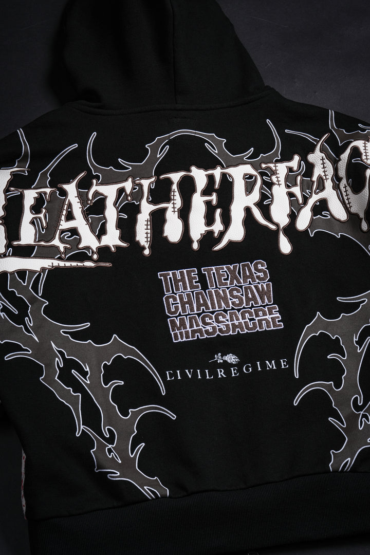 Driven By Fear Full Zip Up Hoodie in Black/Butter