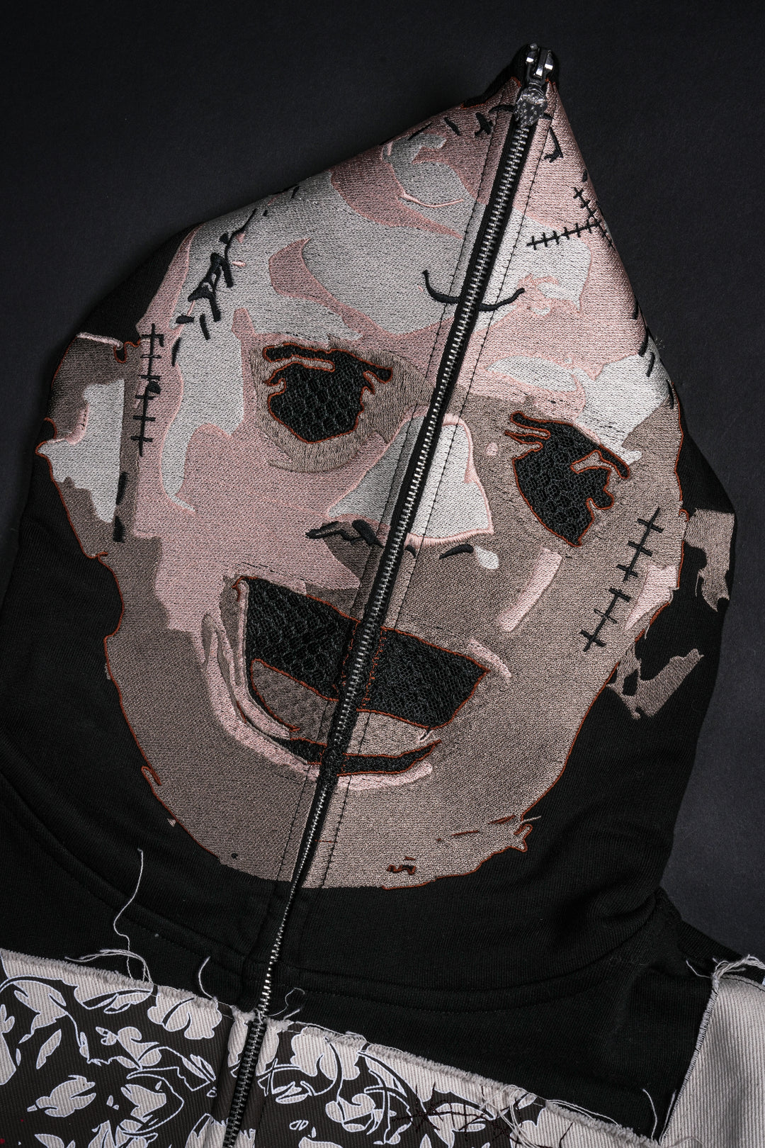 Driven By Fear Full Zip Up Hoodie in Black/Butter