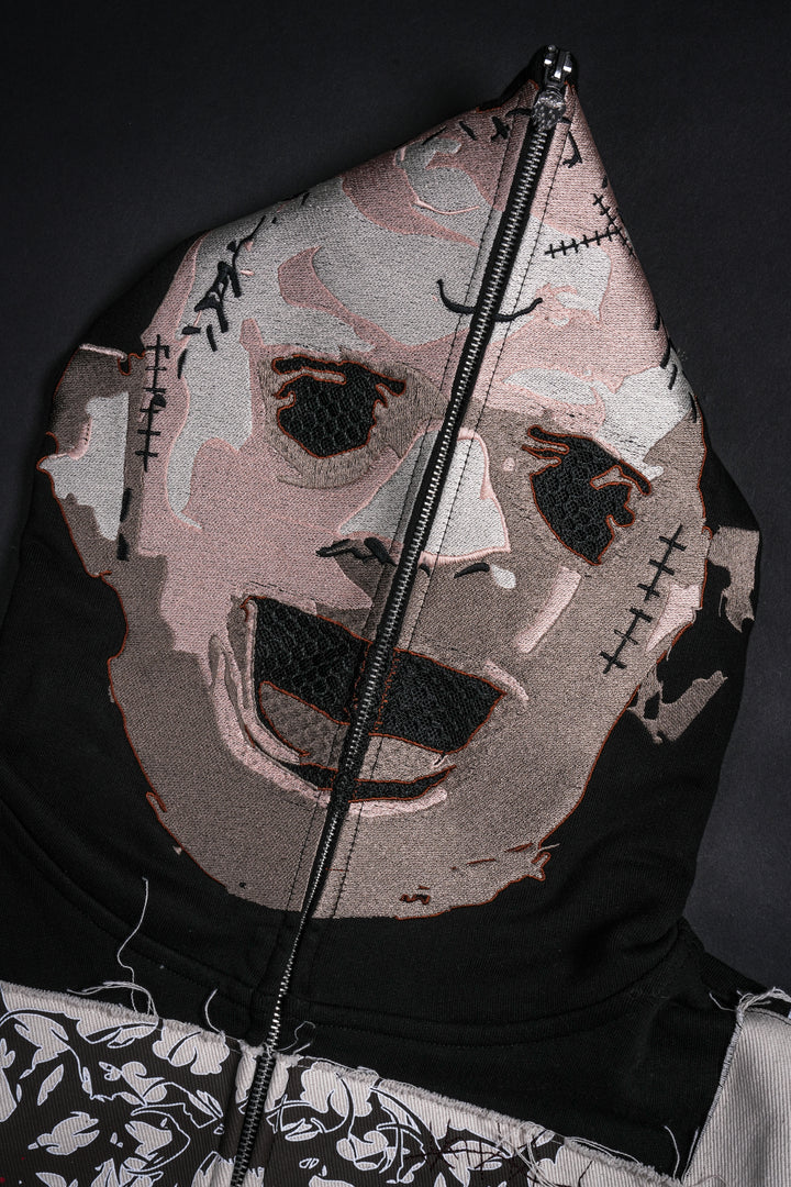 Driven By Fear Full Zip Up Hoodie in Black/Butter