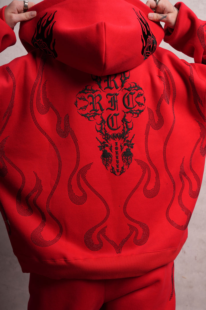 Trail Of Ashes Zip Up Hoodie in Cherry Red
