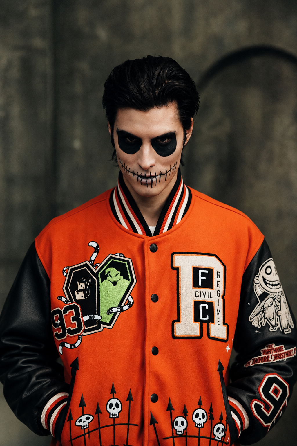 Oogie Boogie Letterman Jacket in Pumpkin Orange/Black