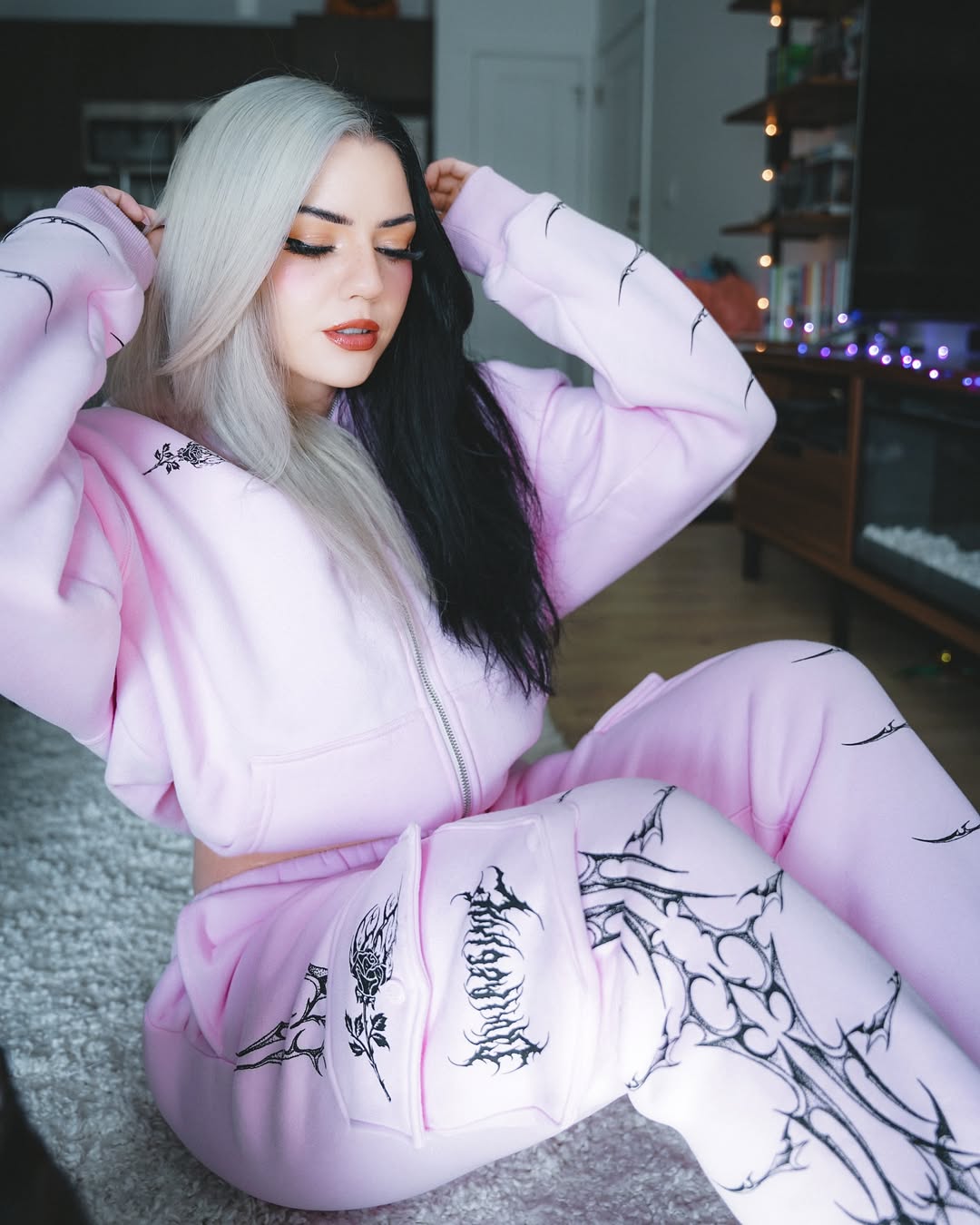 Civil Wide Leg Cargo Fleece Pants in Soft Rose