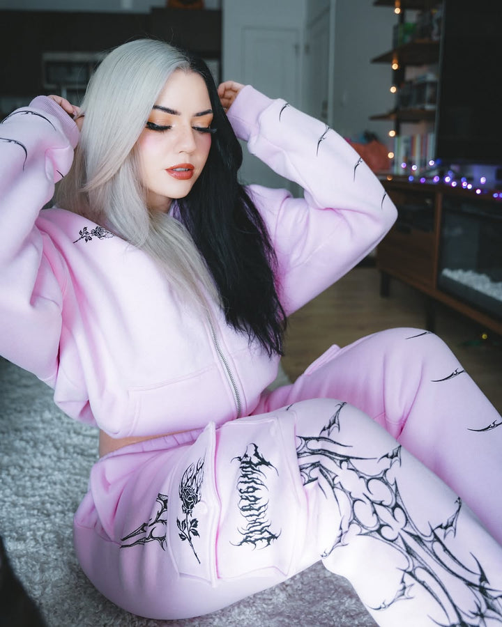 Civil Wide Leg Cargo Fleece Pants in Soft Rose