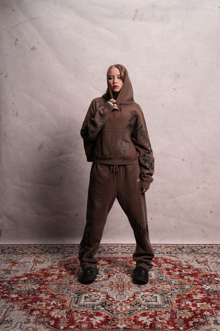 Eternal Chaos Wide Leg Fleece Pants in Sun Faded Brown