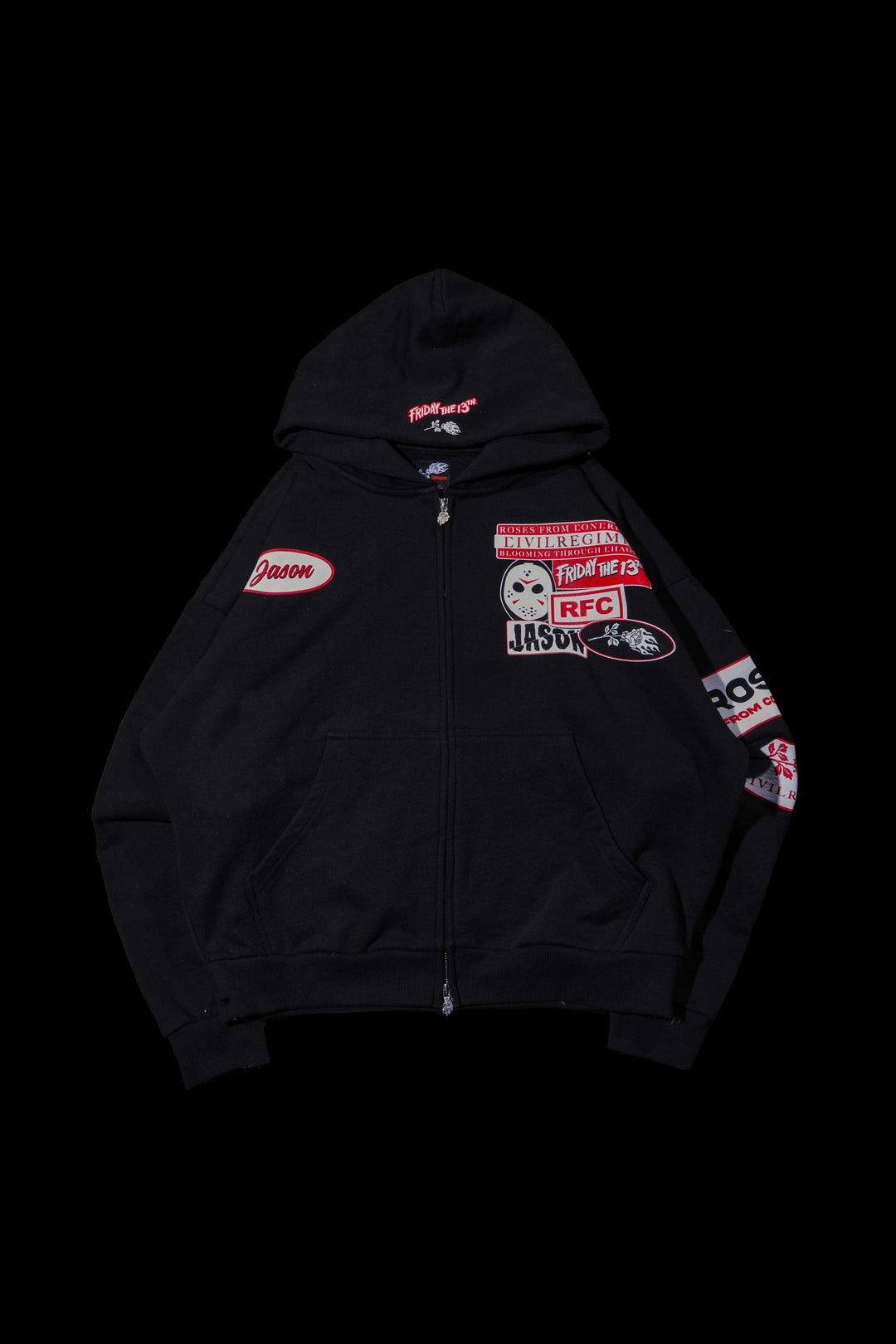 Eyes On The Scene Outliers Distressed Zip Up Hoodie in Black