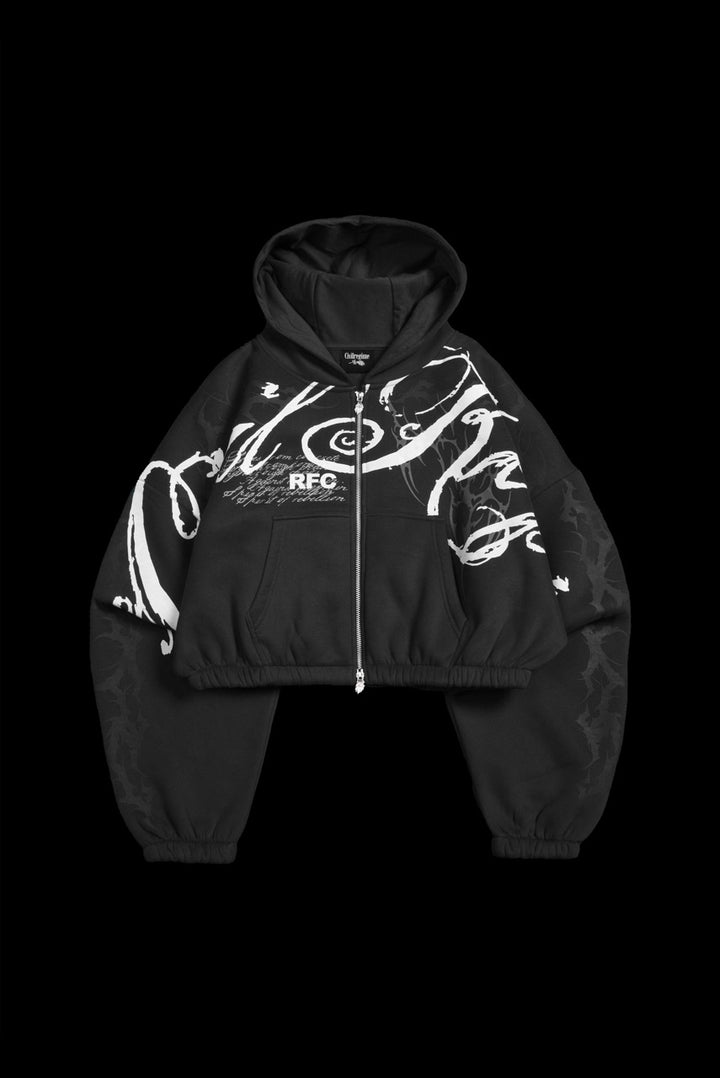Letter To You Ultra Crop Zip Up Hoodie in Black