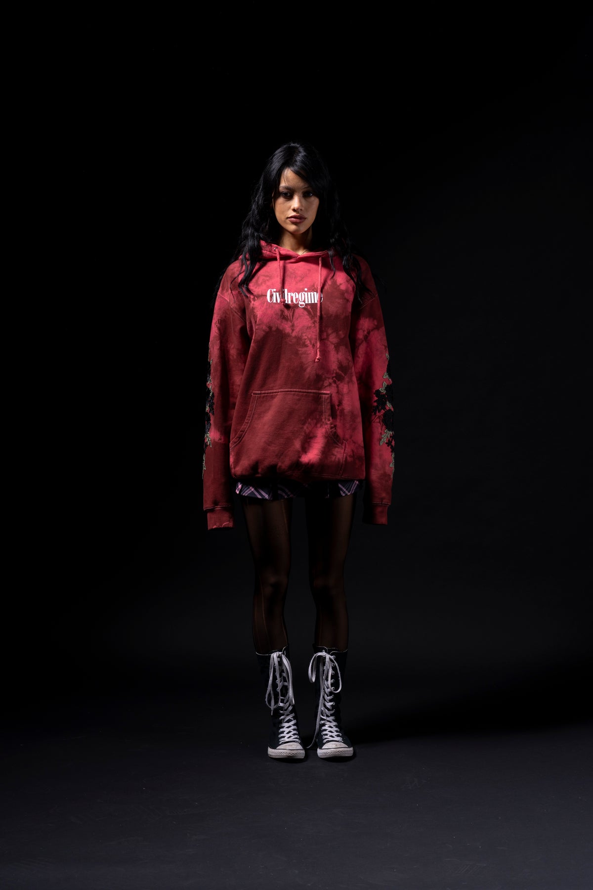 Civil Regime (Black) Roses Hoodie in Bio Exorcist Marble Wash