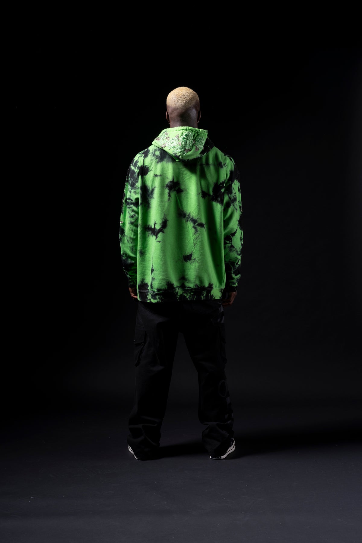 Civil Regime (Green) Roses Hoodie in Beetlejuice Acid Wash