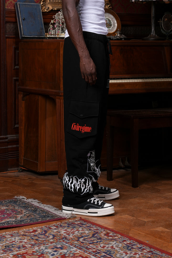 More Core Wide Leg Cargo Fleece Pants in Black