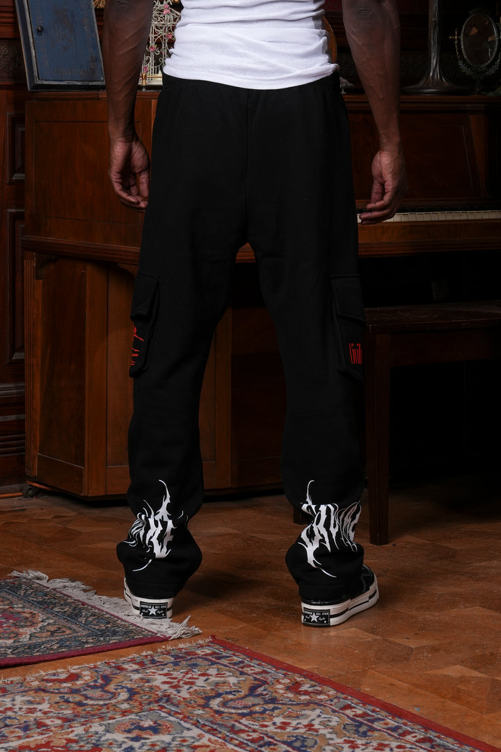 More Core Wide Leg Cargo Fleece Pants in Black