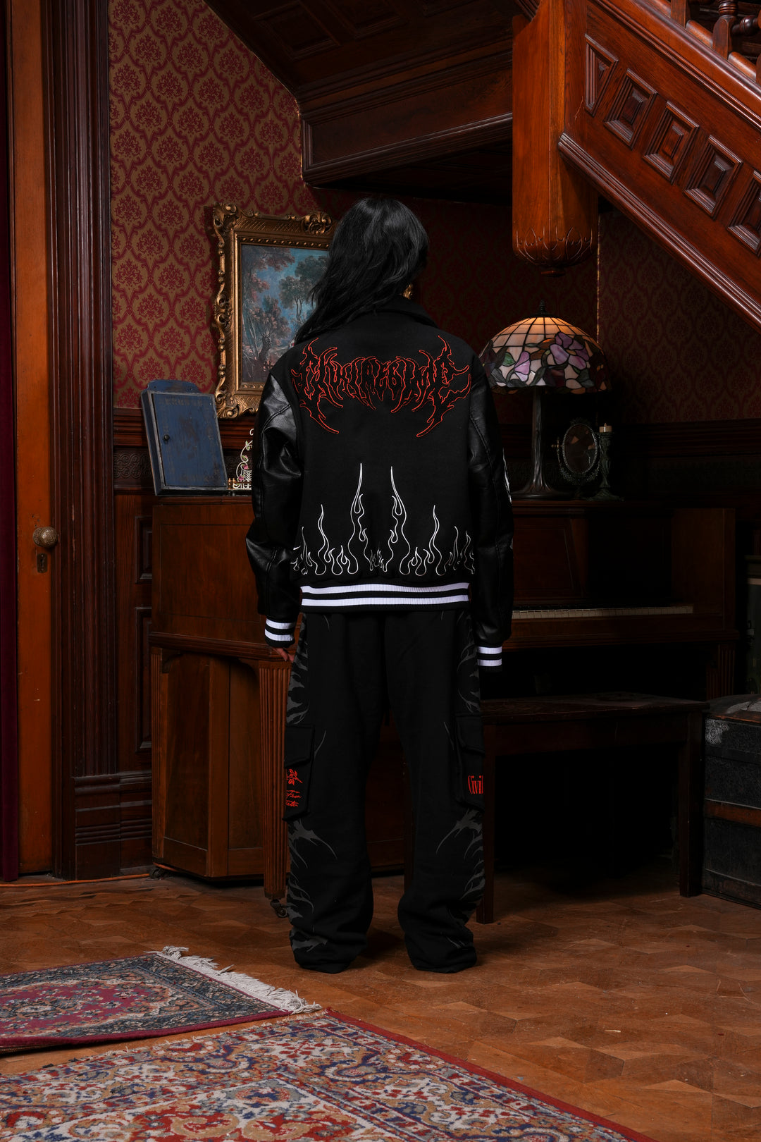 Jason Collared Letterman Jacket in Black