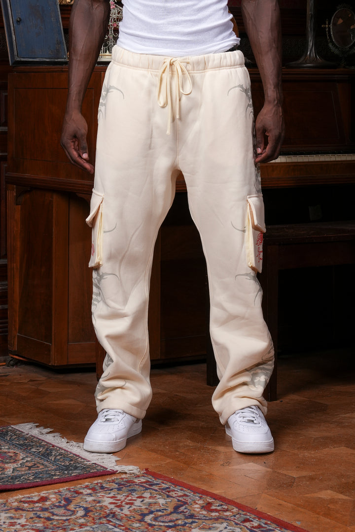 Pure Chaos Wide Leg Cargo Fleece Pants in Butter