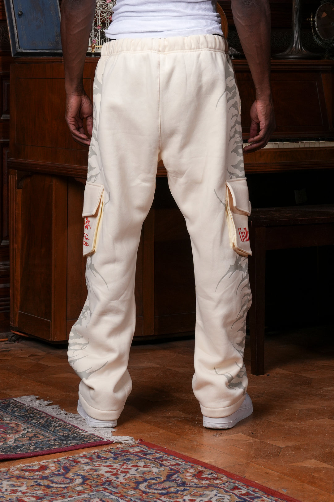 Pure Chaos Wide Leg Cargo Fleece Pants in Butter