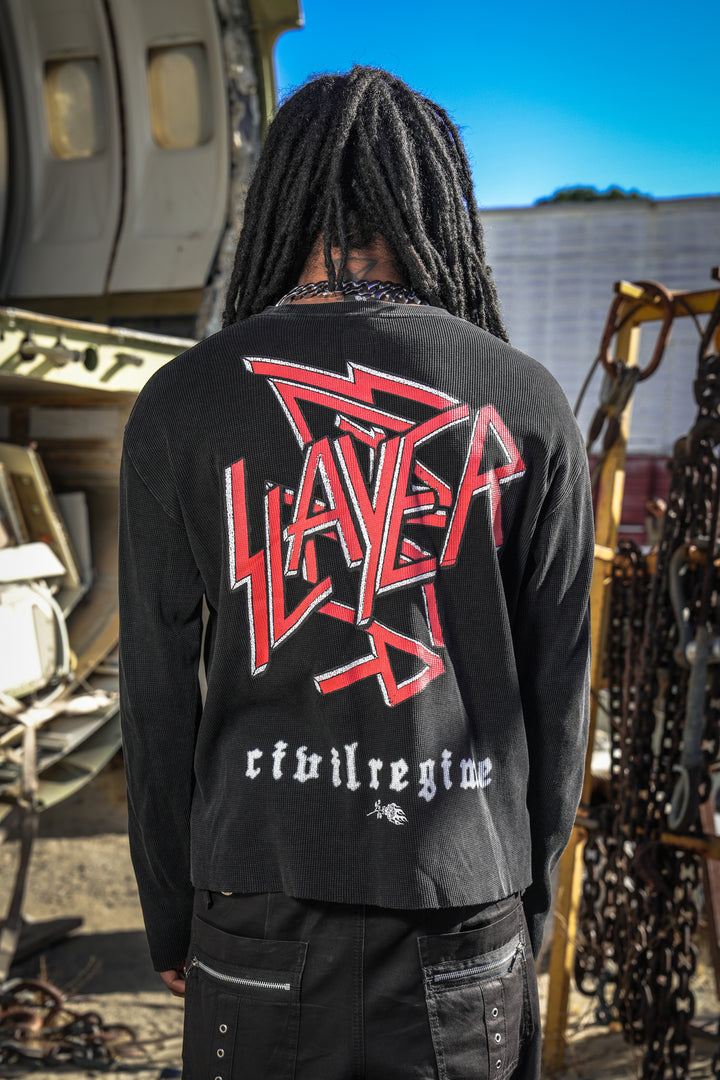 Intrusion Raw Edge L/S Waffle Thermal in Vintage Black