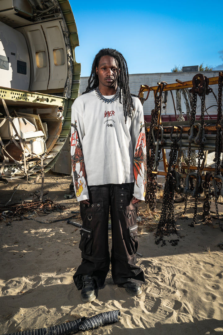 Sacrifice All Raw Edge L/S Waffle Thermal in Stained White