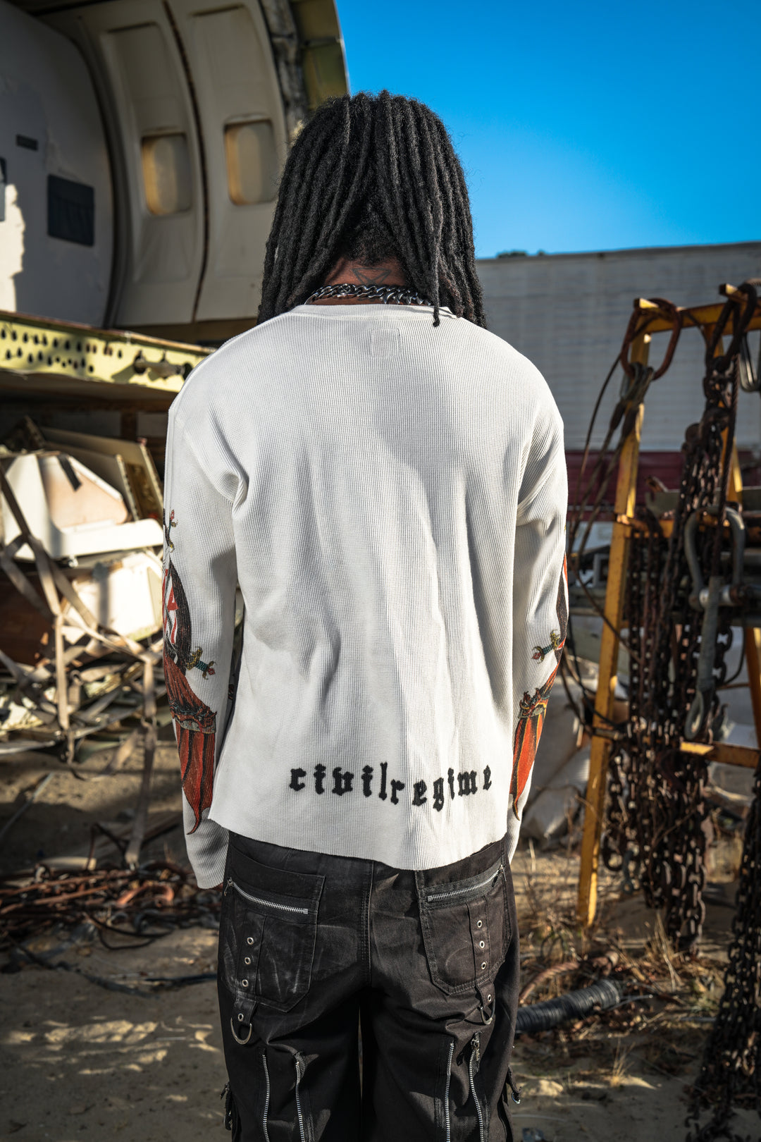 Sacrifice All Raw Edge L/S Waffle Thermal in Stained White