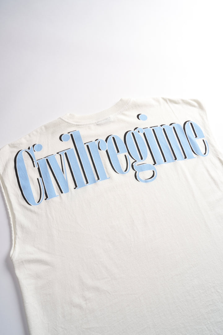 Concrete Blue 199X Raw Hem Cut Off Tee in Butter