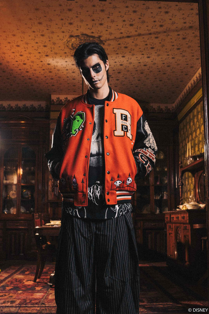 Oogie Boogie Letterman Jacket in Pumpkin Orange/Black