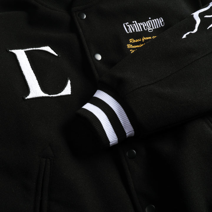 Night Strikes Varsity Jacket in Black