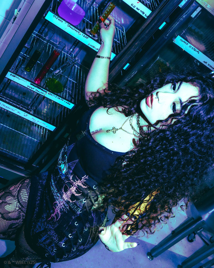 Weeping Angel Lace Up Cyber Mini Dress in Black