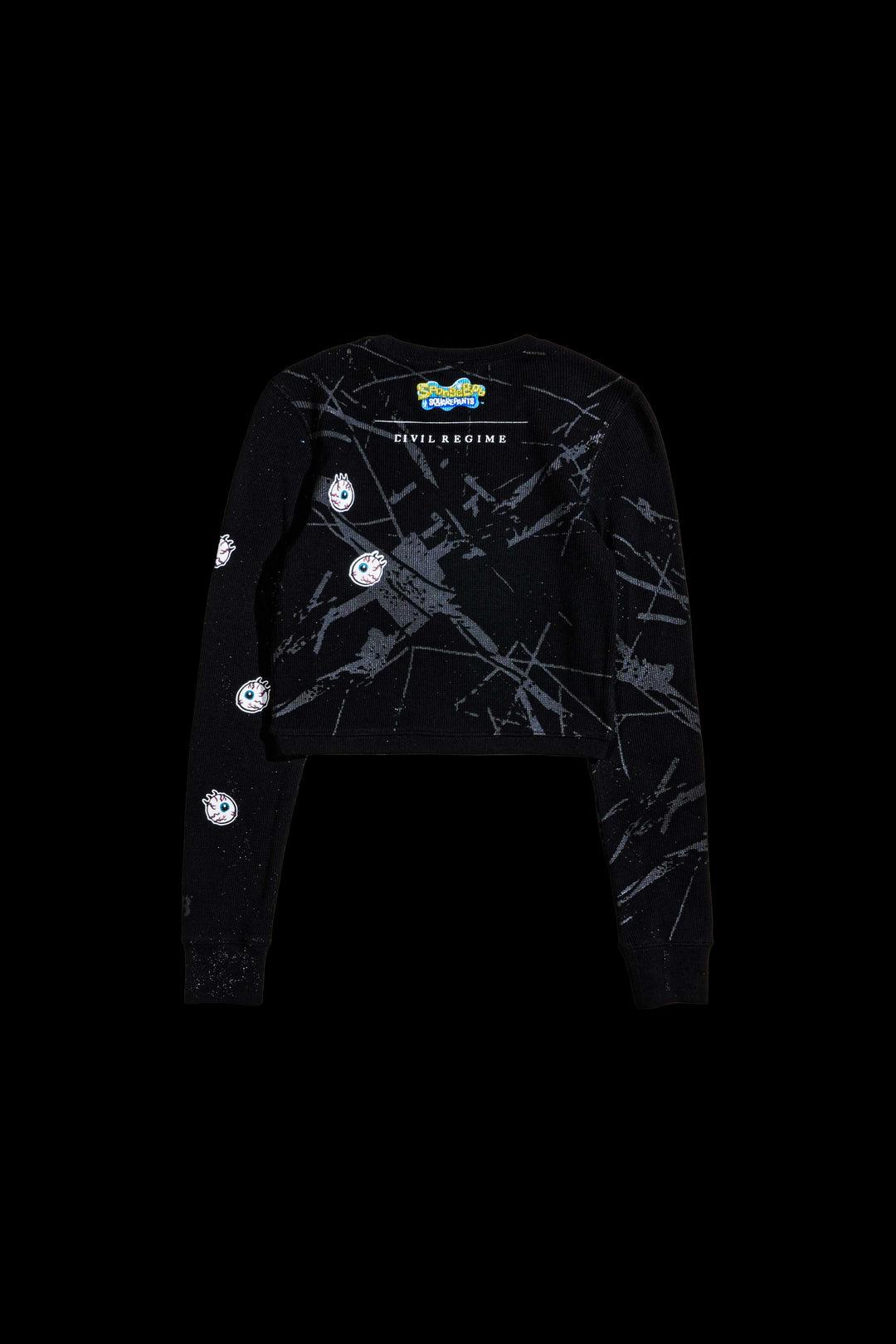 Coral Grunge Crop L/S Waffle Thermal in Black