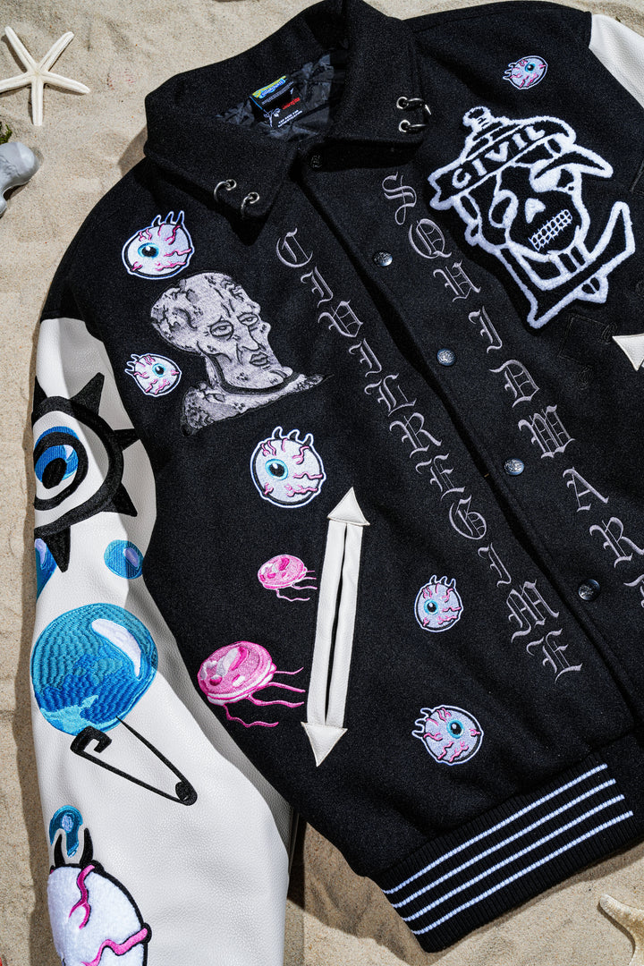 Grimebob Squarepants Varsity Jacket in Black/White