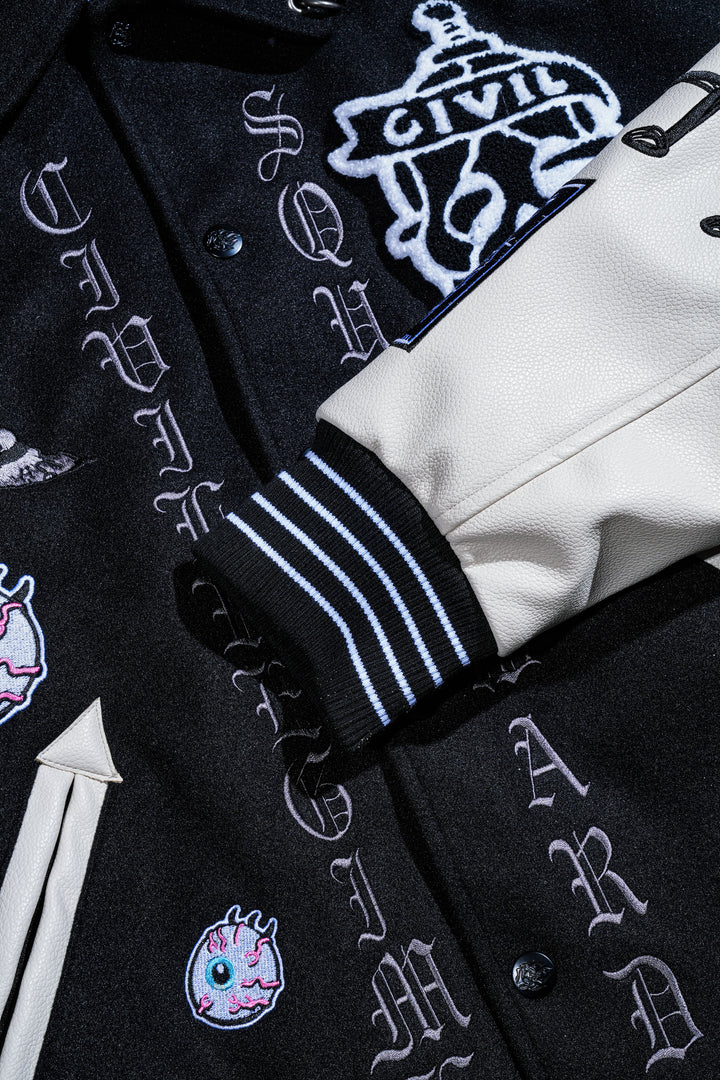 Grimebob Squarepants Varsity Jacket in Black/White