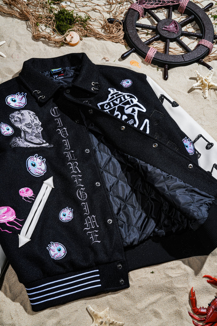 Grimebob Squarepants Varsity Jacket in Black/White