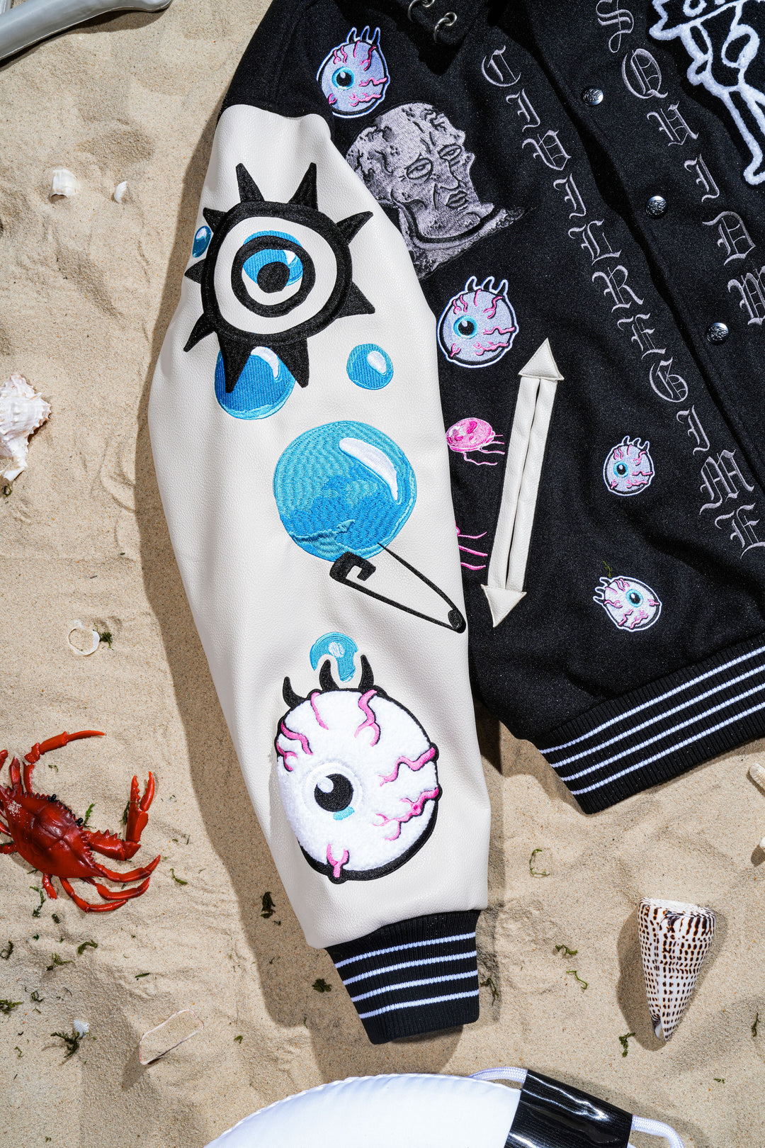 Grimebob Squarepants Varsity Jacket in Black/White