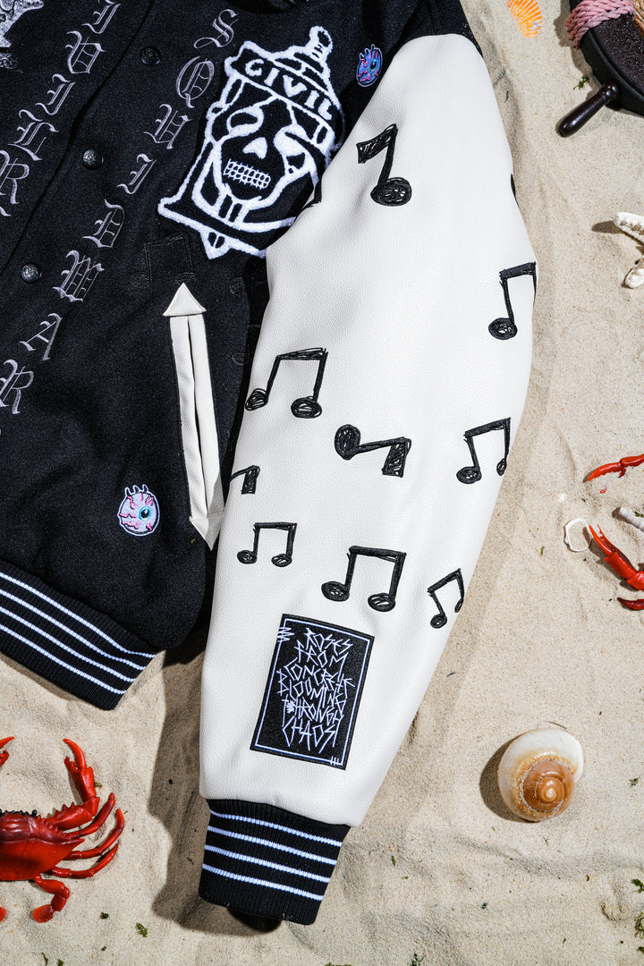 Grimebob Squarepants Varsity Jacket in Black/White