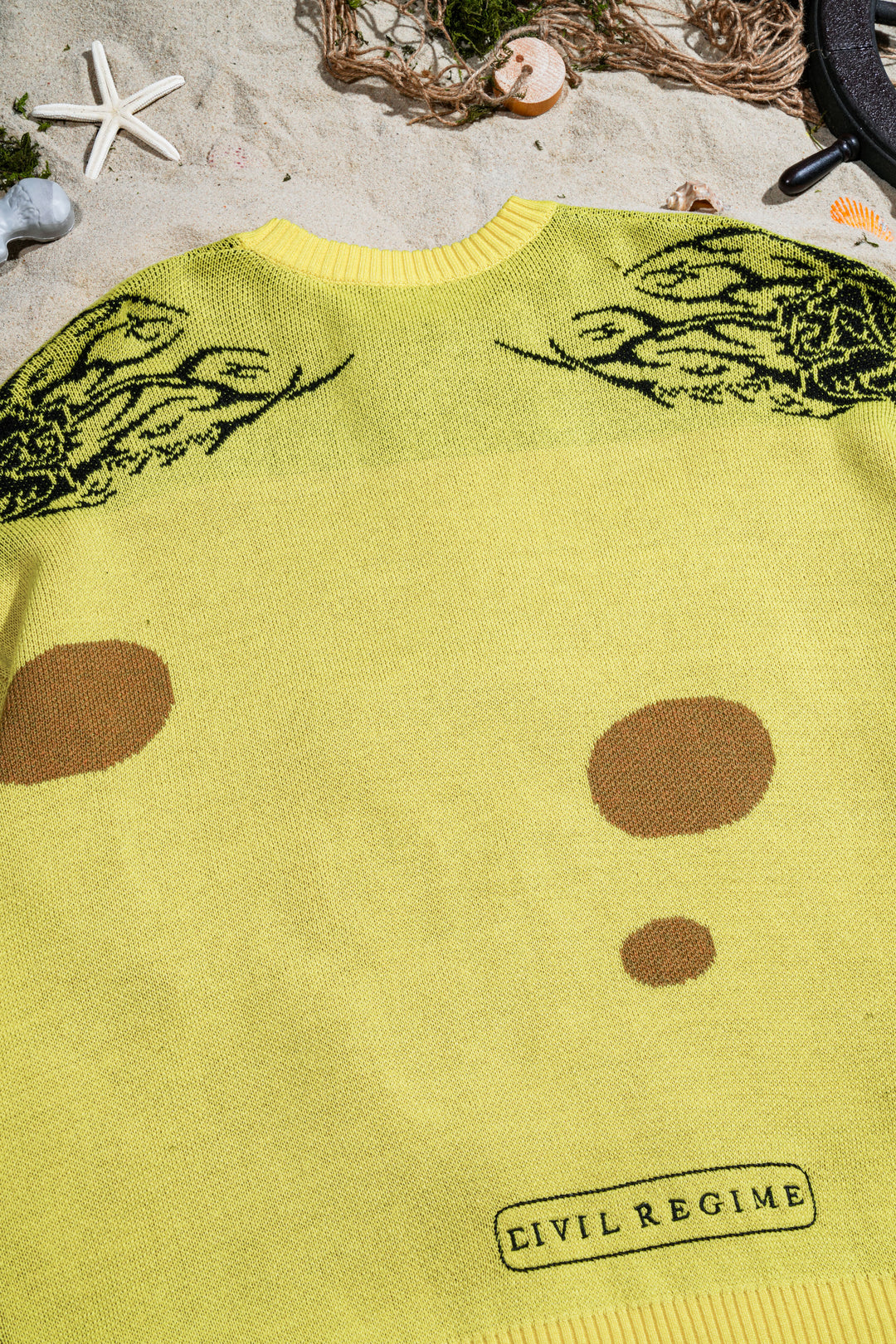 Krusty And Corroded Cable Distressed Knit Sweater in Spongebob Yellow