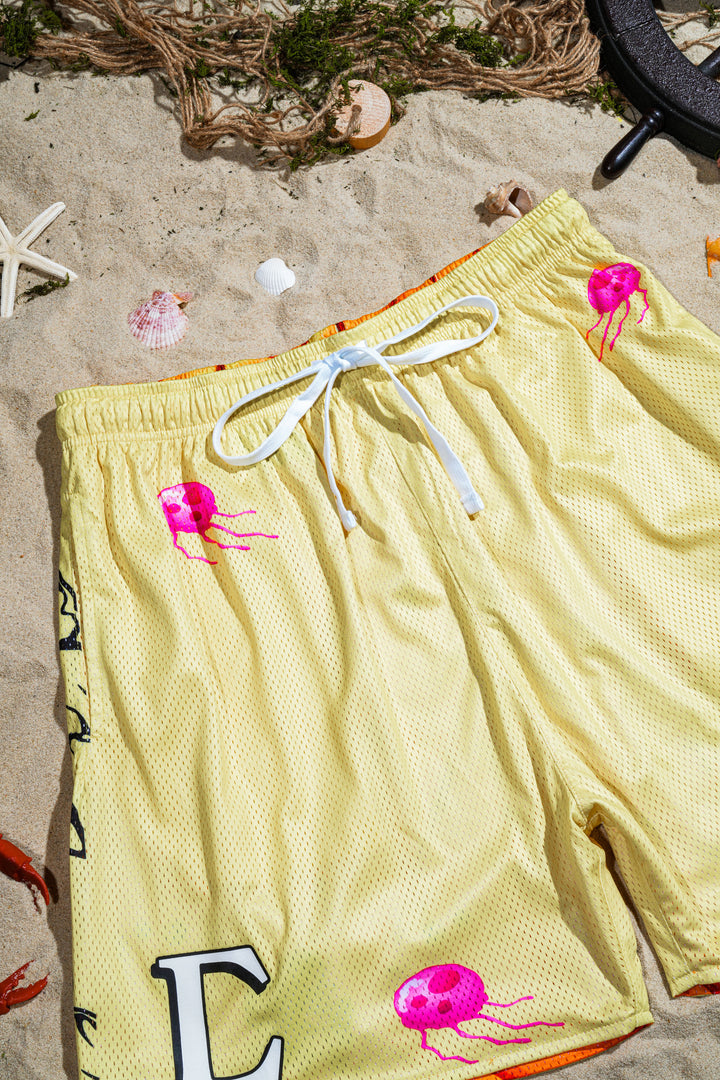 Jellyfish Drills Reversible Mesh Shorts in Yellow Orange